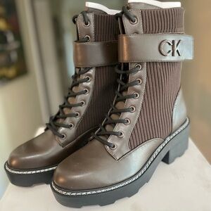 Calvin Klein Women's Arabel2 Dark Brown Combat Boots-Size 8.5